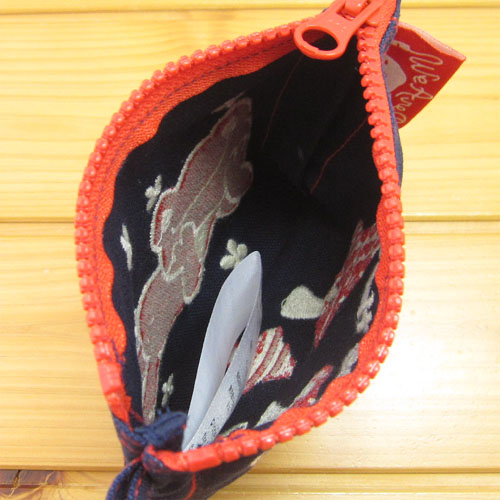 カエルのピクルス（かえるのピクルス）　コットントートバッグシリーズ　ピクルス　刺繍　ミニポーチ　ネイビー　きのこ