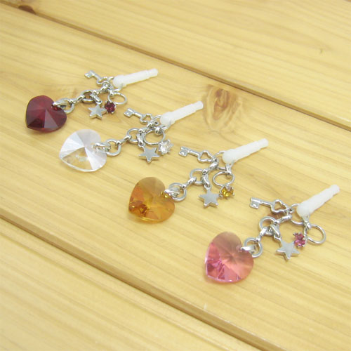 『バーグ限定品』　手作り雑貨　ビーズアクセサリー　スマートフォンピアス　ハートのスワロフスキーとベビーリング