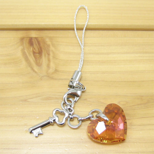 『バーグ限定品』　揺れるとキラキラ素敵なハートのストラップ！キラキラハートのストラップ（オレンジ）