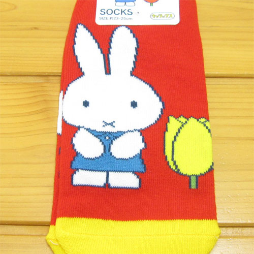 プリントソックス　キャラックス　ディック・ブルーナ　ミッフィー＆チューリップ（miffy and tulips）　ソックス（チューリップRD）